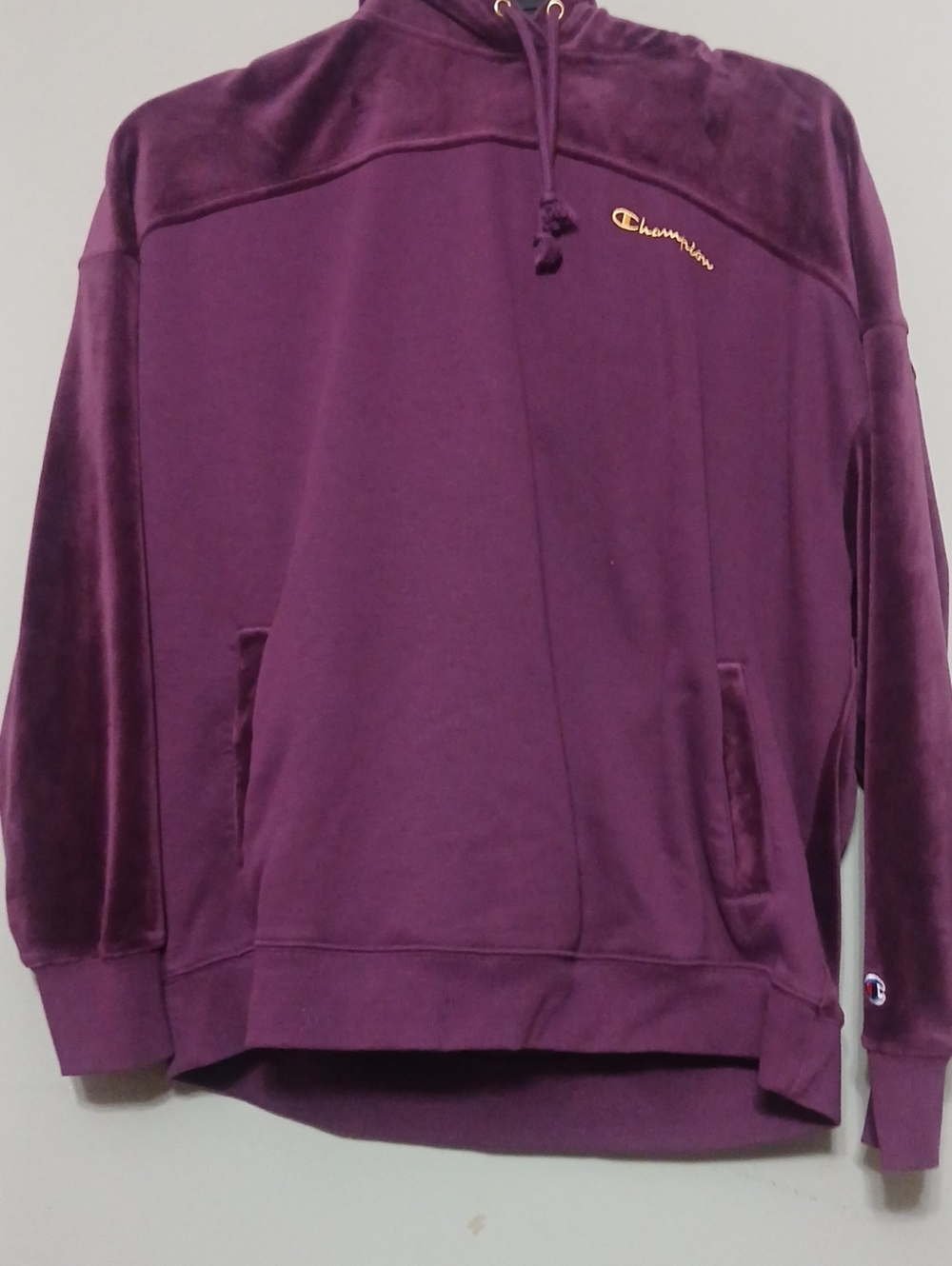 Champion Women's Pullover Hoodie in Deep Purple with Gold Script